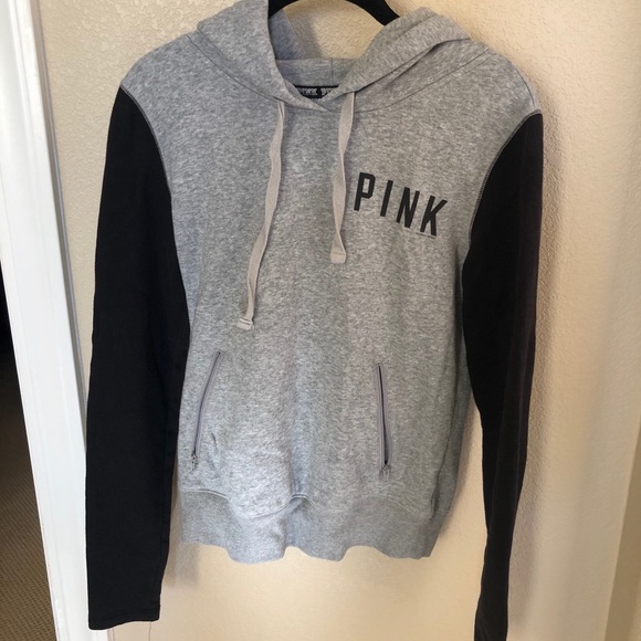 PINK Colorblock Gray and Black Hoodie - Picture 1 of 4